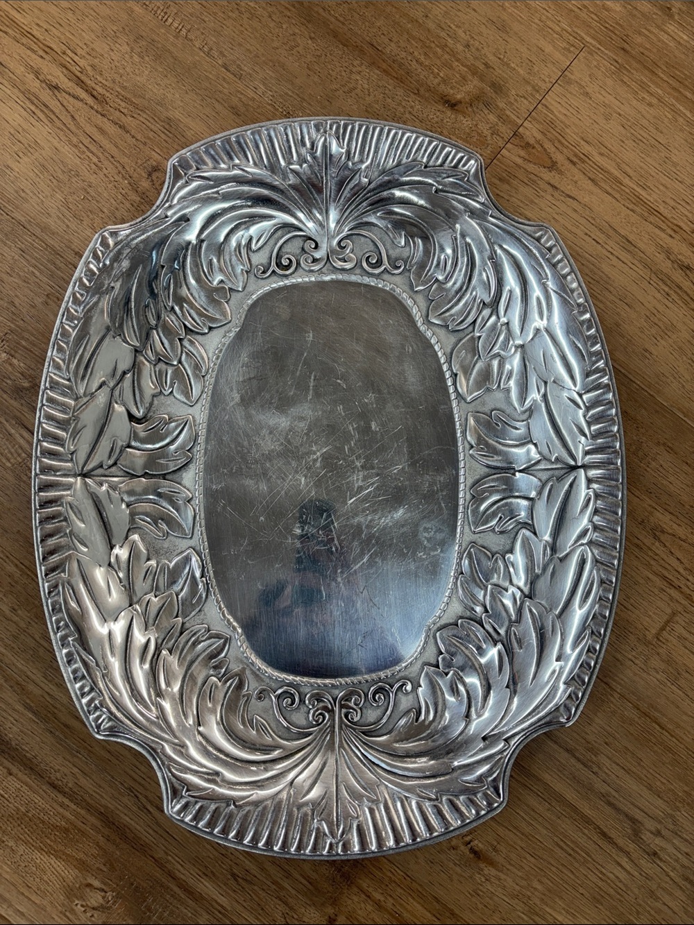 Ornate Silver-Tone Leaf Vanity Tray